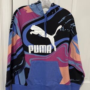 Puma Men's Blue and Pink Graphic Hoodie